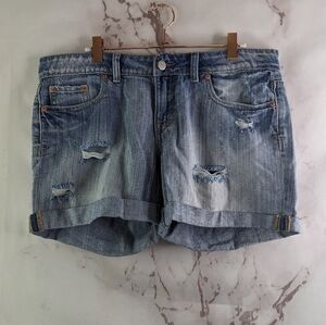 Aeropostale Shorts Womens 10 Boyfriend Distressed Light Acid Wash Cuffed Stretch